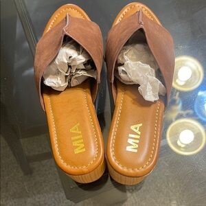 MIA Brown Leather Mules Comfortable Slip-On Clogs